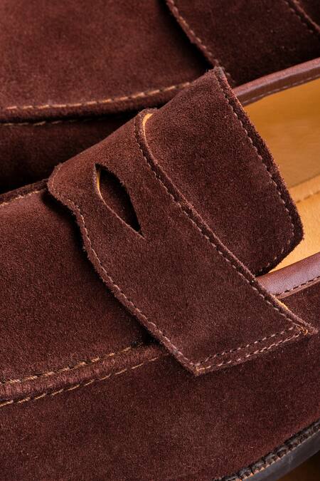 Nou_Brown Moccasin Loafers With Cutwork _at_Aza_Fashions