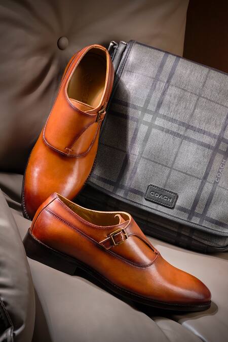 Nou_Brown Almond Toe Single Monks _Online_at_Aza_Fashions