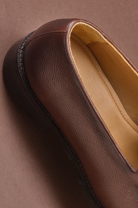 Nou_Brown Almond Toe Loafers _Online_at_Aza_Fashions