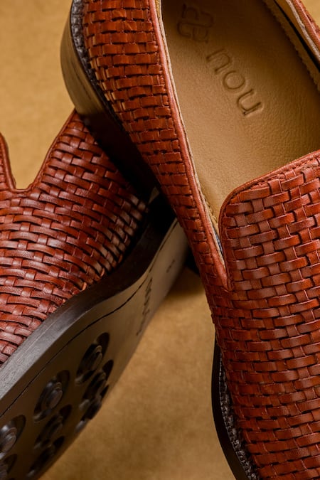 Buy_Nou_Brown Cuban Loafers With Basket Weave Design _Online_at_Aza_Fashions