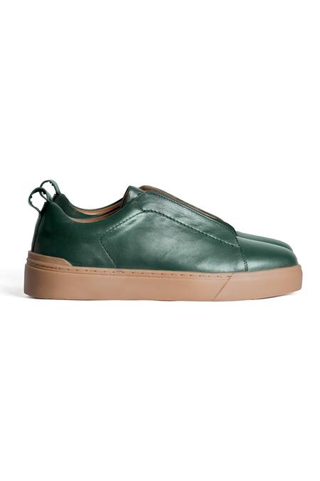 Shop Nou Emerald Green Almond Toe Sneakers Online at Aza Fashions Shop_Nou_Emerald Green Almond Toe Sneakers_Online_at_Aza_Fashions