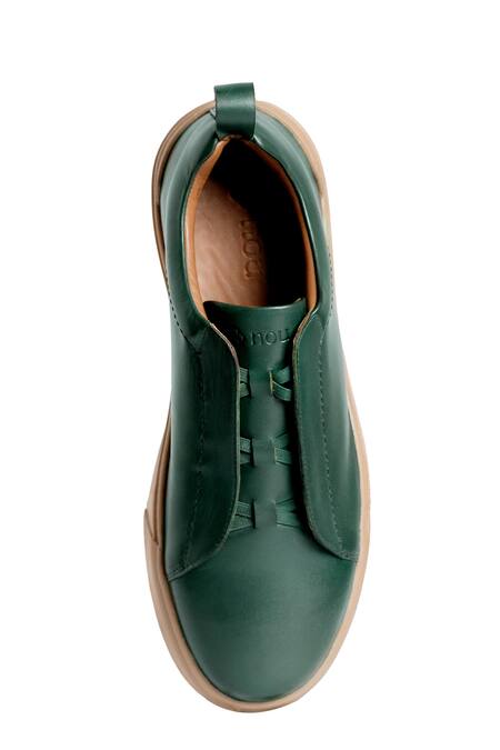 Nou Emerald Green Almond Toe Sneakers at Aza Fashions Nou_Emerald Green Almond Toe Sneakers_at_Aza_Fashions