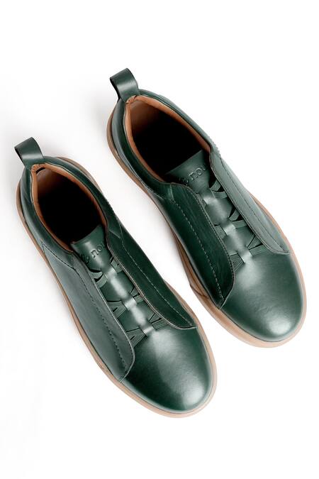 Shop Nou Emerald Green Almond Toe Sneakers at Aza Fashions Shop_Nou_Emerald Green Almond Toe Sneakers_at_Aza_Fashions