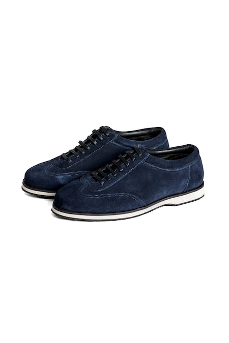 Buy_Nou_Blue Leather Deep Embroidered Sneakers _Online_at_Aza_Fashions