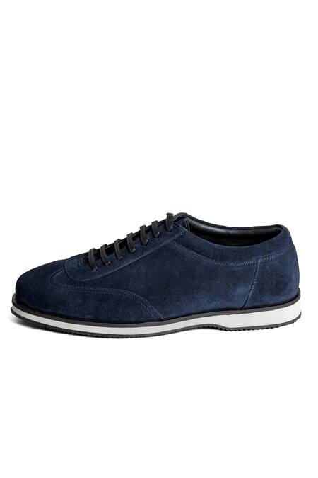 Shop_Nou_Blue Leather Deep Embroidered Sneakers _Online_at_Aza_Fashions