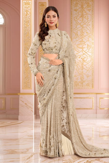 Nakul Sen 3D Floral Embroidered Saree With Blouse 