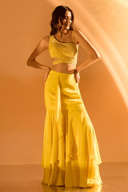 Samyukta Singhania Mirror Embroidered Blouse With Skirt 