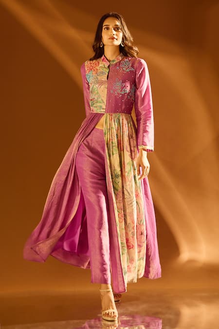 Samyukta Singhania Floral Embroidered Anarkali & Pant Set 
