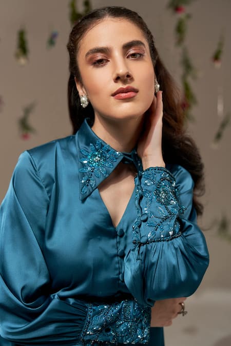 Rimple Agrawal Bead Embroidered Liquid Satin Shirt 