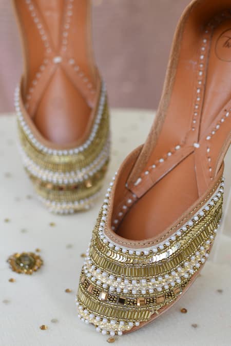 Buy_Moy_Gold Bead Embellished Juttis_Online_at_Aza_Fashions