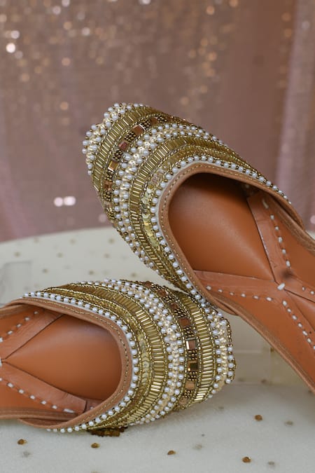Shop_Moy_Gold Bead Embellished Juttis_Online_at_Aza_Fashions