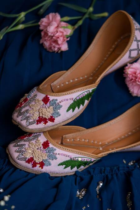 Buy_Moy_Pink Floral Embroidered Juttis_Online_at_Aza_Fashions