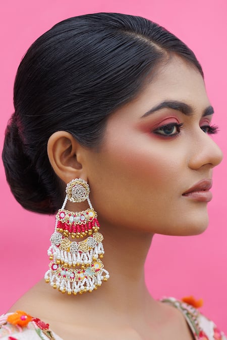 Kanyaadhan By Dhirajaayushi Multi Color Diamonds, Tassels, Pearls Bloom Vine Necklace Set 