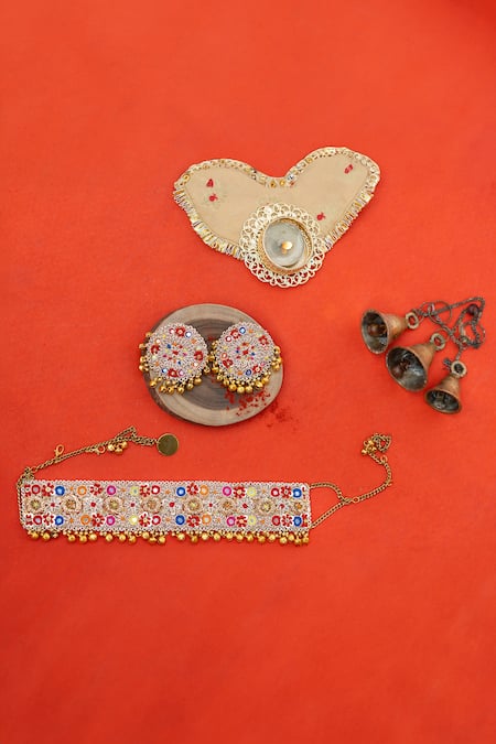 Kanyaadhan By Dhirajaayushi Multi Color Embroidery Blossom Choker Necklace Set 