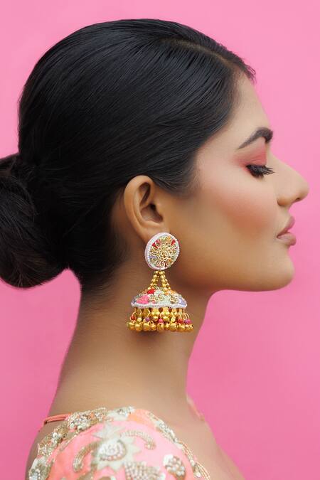 Kanyaadhan By Dhirajaayushi Multi Color Embroidery, Diamonds, Tassels Bloom Ghungroo Necklace Set Online at Aza Fashions Kanyaadhan By Dhirajaayushi_Multi Color Embroidery, Diamonds, Tassels Bloom Ghungroo Necklace Set _Online_at_Aza_Fashions