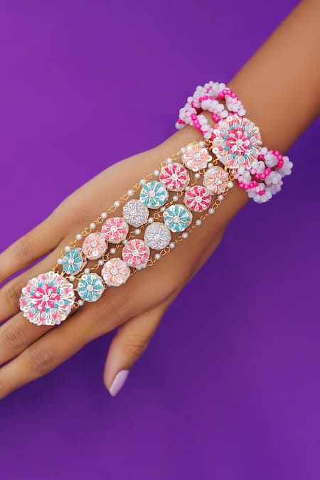 Shop Kanyaadhan By Dhirajaayushi Multi Color Floral Vine Haathphool Set Of 2 at Aza Fashions Shop_Kanyaadhan By Dhirajaayushi_Multi Color Floral Vine Haathphool Set Of 2 _at_Aza_Fashions