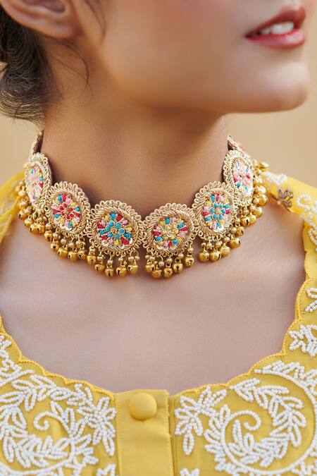 Kanyaadhan By Dhirajaayushi Multi Color Bloom Choker Necklace Online at Aza Fashions Kanyaadhan By Dhirajaayushi_Multi Color Bloom Choker Necklace _Online_at_Aza_Fashions