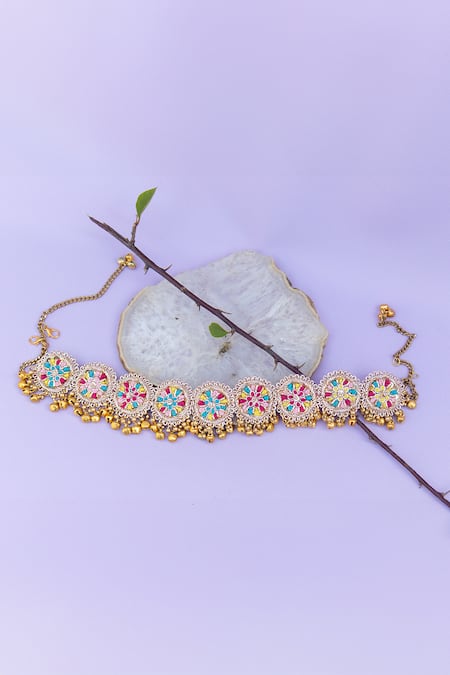 Shop Kanyaadhan By Dhirajaayushi Multi Color Bloom Choker Necklace at Aza Fashions Shop_Kanyaadhan By Dhirajaayushi_Multi Color Bloom Choker Necklace _at_Aza_Fashions