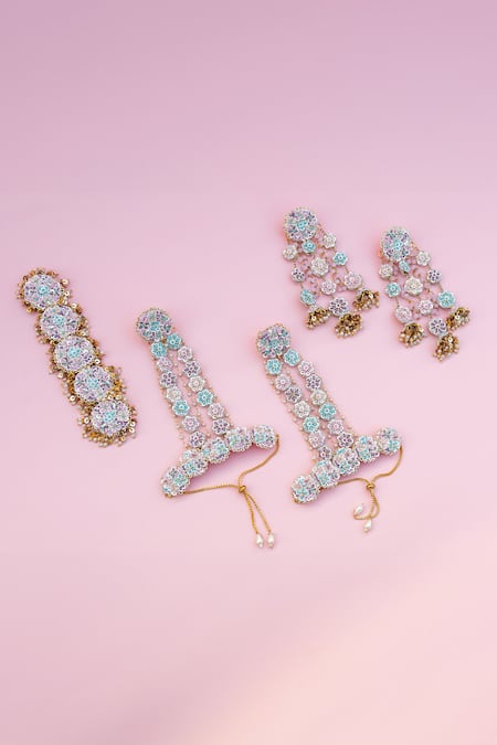 Kanyaadhan By Dhirajaayushi Multi Color Imitation Diamonds Floral Multicolor Designer Jewellery Set Online at Aza Fashions Kanyaadhan By Dhirajaayushi_Multi Color Imitation Diamonds Floral Multicolor Designer Jewellery Set _Online_at_Aza_Fashions