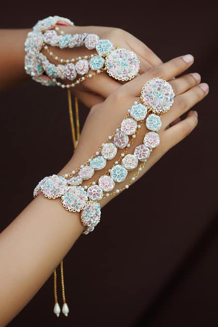 Shop Kanyaadhan By Dhirajaayushi Multi Color Imitation Diamonds Floral Multicolor Designer Jewellery Set at Aza Fashions Shop_Kanyaadhan By Dhirajaayushi_Multi Color Imitation Diamonds Floral Multicolor Designer Jewellery Set _at_Aza_Fashions