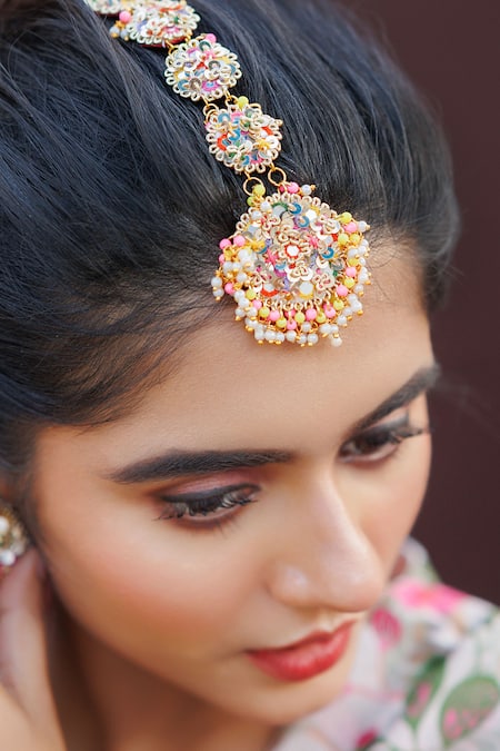 Buy_Kanyaadhan By Dhirajaayushi_Multi Color Diamonds, Embroidery, Stones Floral Choker Necklace Set _Online_at_Aza_Fashions