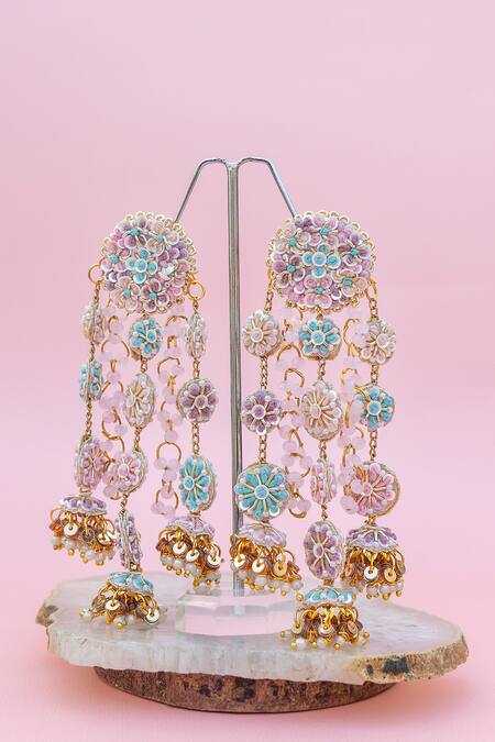 Buy_Kanyaadhan By Dhirajaayushi_Multi Color Diamonds, Embroidery Maangtikka And Earring Set _Online_at_Aza_Fashions