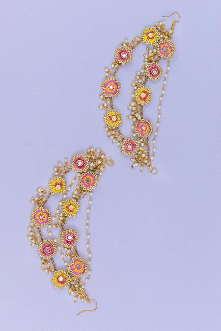 Kanyaadhan By Dhirajaayushi Multi Color Embroidered Maangtikka And Earring Set Online at Aza Fashions Kanyaadhan By Dhirajaayushi_Multi Color Embroidered Maangtikka And Earring Set _Online_at_Aza_Fashions