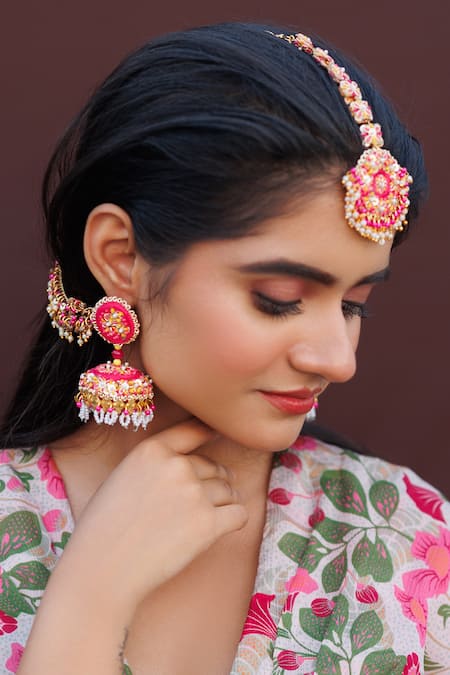 Shop Kanyaadhan By Dhirajaayushi Multi Color Floral Embroidered Jewellery Set at Aza Fashions Shop_Kanyaadhan By Dhirajaayushi_Multi Color Floral Embroidered Jewellery Set _at_Aza_Fashions