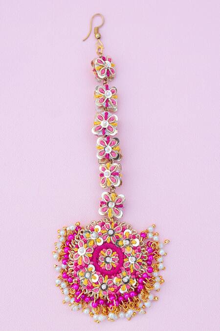 Shop Kanyaadhan By Dhirajaayushi Multi Color Floral Embroidered Jewellery Set Shop_Kanyaadhan By Dhirajaayushi_Multi Color Floral Embroidered Jewellery Set