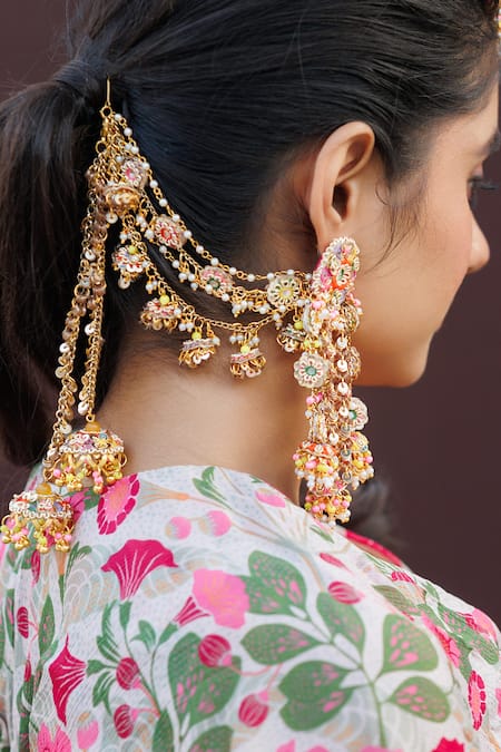 Kanyaadhan By Dhirajaayushi_Multi Color Diamonds, Tassels Embroidered Jewellery Set _Online_at_Aza_Fashions