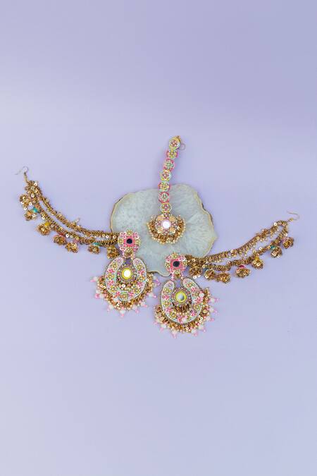 Kanyaadhan By Dhirajaayushi Multi Color Diamonds, Embroidery Floral Jewellery Set Online at Aza Fashions Kanyaadhan By Dhirajaayushi_Multi Color Diamonds, Embroidery Floral Jewellery Set _Online_at_Aza_Fashions