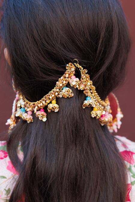 Buy Kanyaadhan By Dhirajaayushi Multi Color Diamonds, Embroidery Floral Jewellery Set Buy_Kanyaadhan By Dhirajaayushi_Multi Color Diamonds, Embroidery Floral Jewellery Set