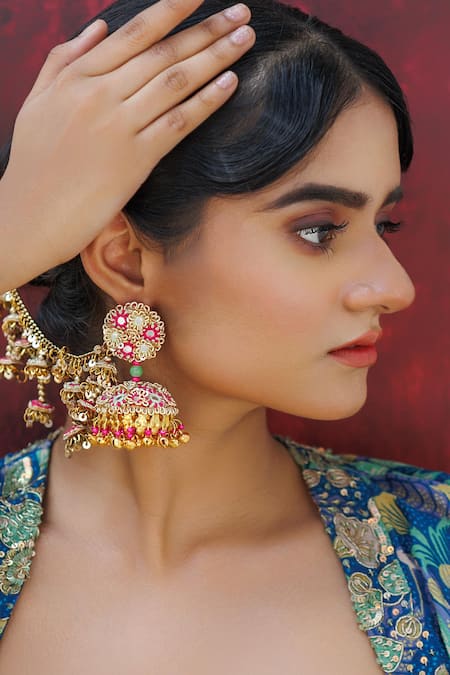 Buy_Kanyaadhan By Dhirajaayushi_Multi Color Mirrors, Diamonds, Tassels Gold Toned Multicolor Jhumka Earrings _Online_at_Aza_Fashions