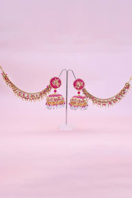 Kanyaadhan By Dhirajaayushi_Multi Color Diamonds, Beads Gold Toned Jhumka Earrings _Online_at_Aza_Fashions