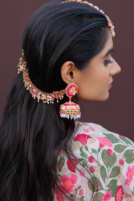 Buy_Kanyaadhan By Dhirajaayushi_Multi Color Diamonds, Beads Gold Toned Jhumka Earrings _Online_at_Aza_Fashions