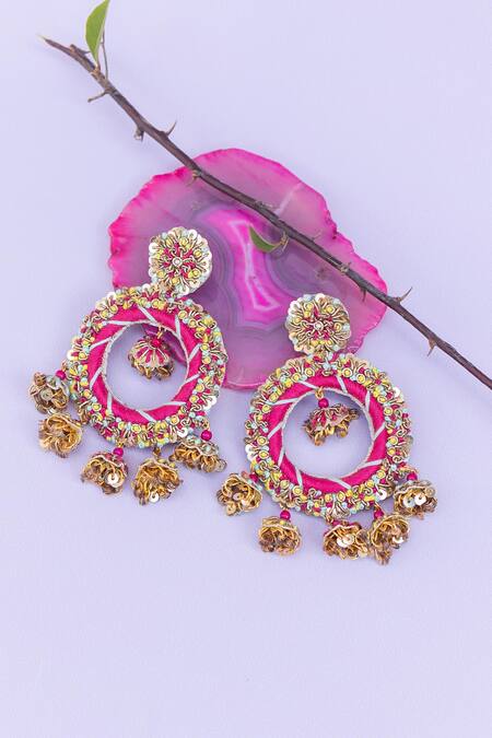 Kanyaadhan By Dhirajaayushi Multi Color Diamonds, Beads Multicolor Embroidered Chandbalis Online at Aza Fashions Kanyaadhan By Dhirajaayushi_Multi Color Diamonds, Beads Multicolor Embroidered Chandbalis _Online_at_Aza_Fashions