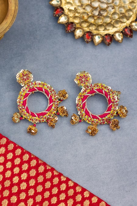 Shop Kanyaadhan By Dhirajaayushi Multi Color Diamonds, Beads Multicolor Embroidered Chandbalis at Aza Fashions Shop_Kanyaadhan By Dhirajaayushi_Multi Color Diamonds, Beads Multicolor Embroidered Chandbalis _at_Aza_Fashions