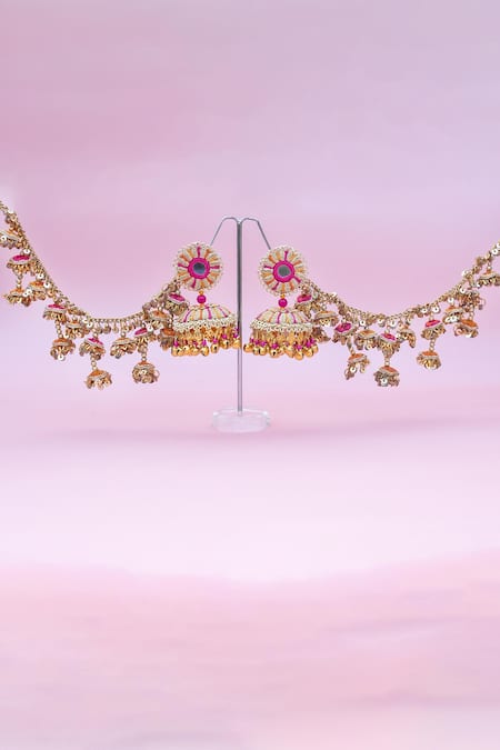 Kanyaadhan By Dhirajaayushi Mirror Embroidered Gold Toned Jhumkas 