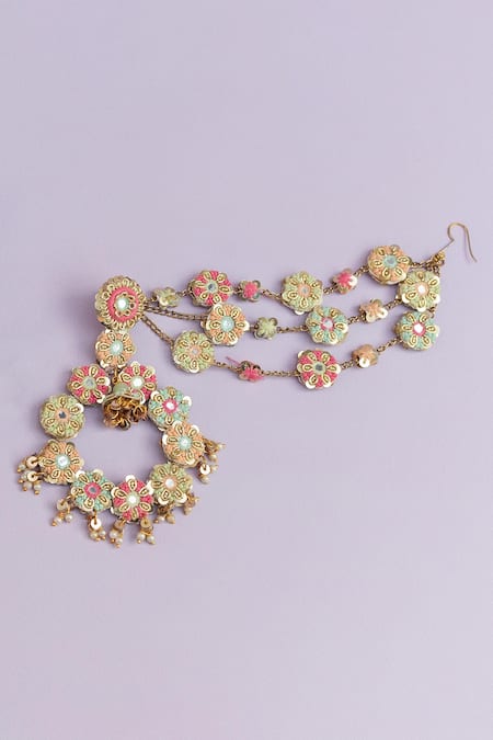 Buy_Kanyaadhan By Dhirajaayushi_Multi Color Beads, Diamonds, Zari Gold Toned Multicolor Embroidered Chandbalis _Online_at_Aza_Fashions