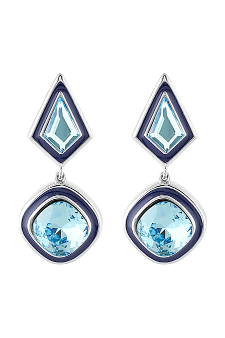 Shop_Isharya_Blue Crystals Drop Earrings _at_Aza_Fashions