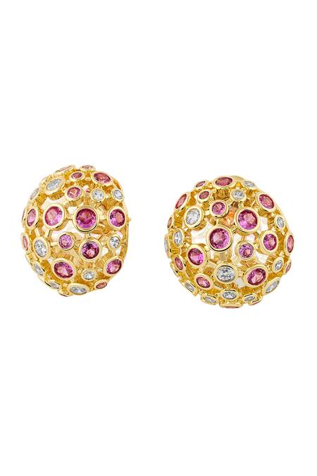 Isharya_Pink Crystals Embellished Stud Earrings_Online_at_Aza_Fashions