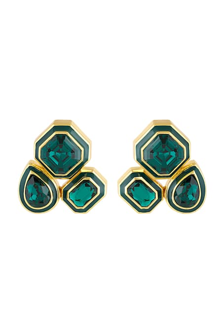 Shop Isharya Green Crystals Embellished Studs at Aza Fashions Shop_Isharya_Green Crystals Embellished Studs _at_Aza_Fashions