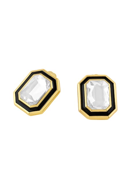 Isharya Gold Plated Crystals, Embroidery Enamel Stud Earrings Online at Aza Fashions Isharya_Gold Plated Crystals, Embroidery Enamel Stud Earrings _Online_at_Aza_Fashions