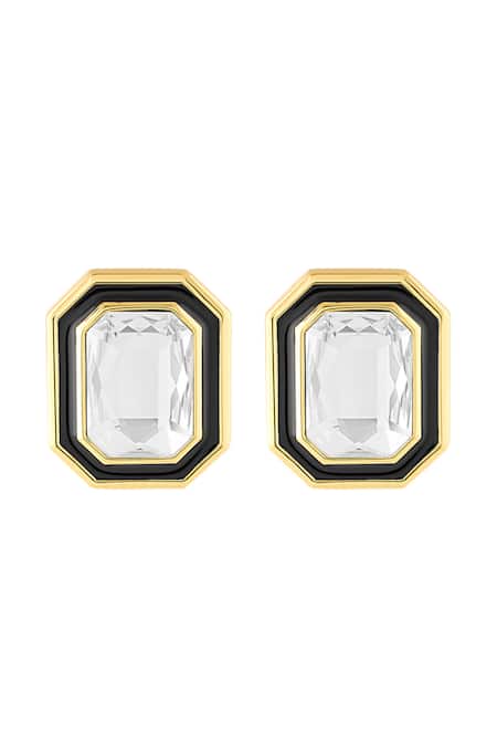 Shop Isharya Gold Plated Crystals, Embroidery Enamel Stud Earrings at Aza Fashions Shop_Isharya_Gold Plated Crystals, Embroidery Enamel Stud Earrings _at_Aza_Fashions