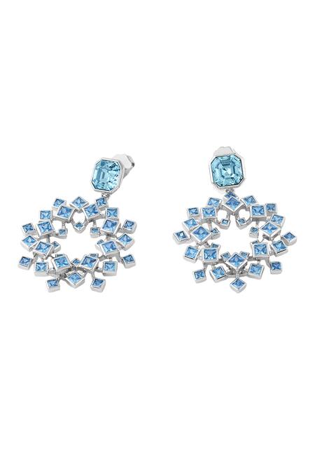 Isharya_Blue Crystals Cosmic Flair Drop Earrings_Online_at_Aza_Fashions