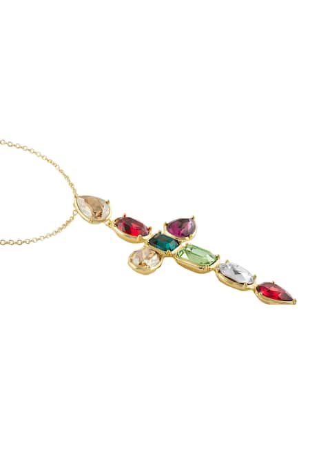 Buy Isharya Multi Color Crystal Cross Necklace Online at Aza Fashions Buy_Isharya_Multi Color Crystal Cross Necklace _Online_at_Aza_Fashions