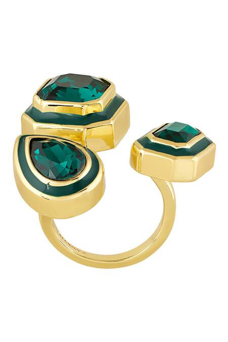 Isharya Green Crystals Embellished Ring Online at Aza Fashions Isharya_Green Crystals Embellished Ring _Online_at_Aza_Fashions