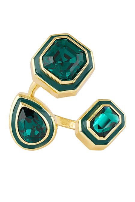 Shop Isharya Green Crystals Embellished Ring at Aza Fashions Shop_Isharya_Green Crystals Embellished Ring _at_Aza_Fashions