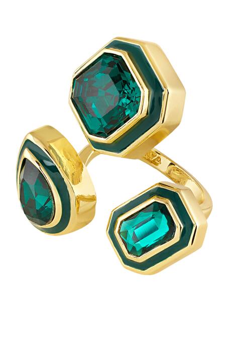 Buy Isharya Green Crystals Embellished Ring Online at Aza Fashions Buy_Isharya_Green Crystals Embellished Ring _Online_at_Aza_Fashions