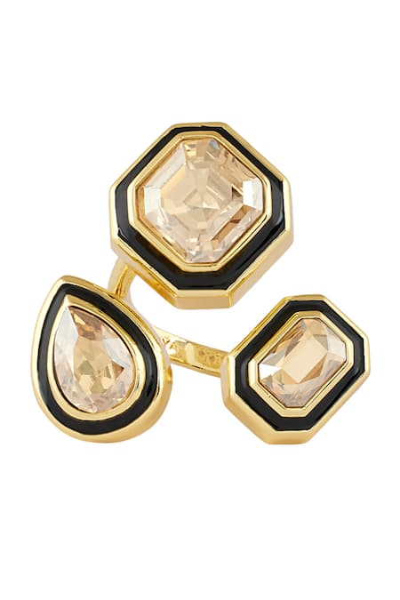 Shop Isharya Pink Crystals Embellished Adjustable Ring at Aza Fashions Shop_Isharya_Pink Crystals Embellished Adjustable Ring _at_Aza_Fashions